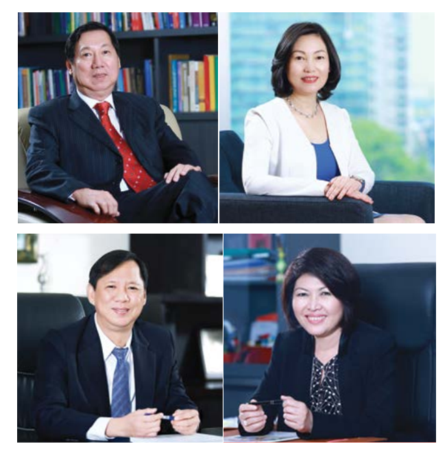 Ông Trần Kim Thành và vợ Vương Bửu Linh (trên). Ông Trần Lệ Nguyên và vợ Vương Ngọc Xiềm (dưới)