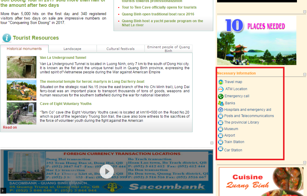 
C&aacute;c th&ocirc;ng tin thiết yếu như bến xe, bản đồ du lịch, ng&acirc;n h&agrave;ng, c&aacute;c điểm đặt ATM hay c&aacute;c số điện thoại khi cần li&ecirc;n hệ khẩn cấp cũng được cung cấp rất chi tiết.
