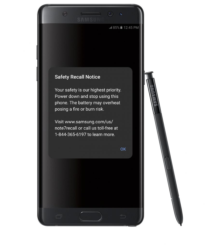 Sẽ có khuyến cáo đổi mới hiển thị ngay trên giao diện Galaxy Note7 cũ