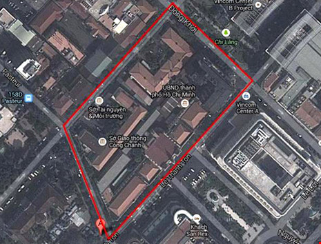 TP.HCM từng lên kế hoạch xây trung tâm hành chính TP.HCM nằm ở bốn trục đường Lê Thánh Tôn - Pasteur - Lý Tự Trọng - Đồng Khởi (quận 1). Ảnh: Google maps