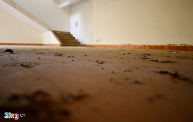 Bụi bám đầy sàn khu nhà ở của chuyên gia.