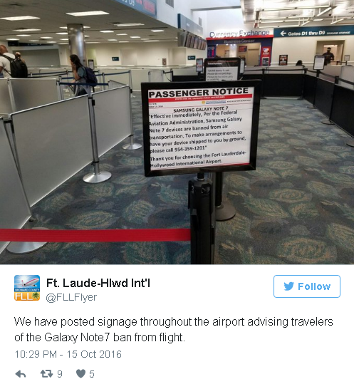 Nhiều hãng hàng không đã đặt thông báo cấm mang Note7 lên máy bay.