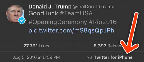 Ông Trump dùng iPhone để chúc đoàn thể thao Mỹ may mắn tại Thế vận hội Rio 2016