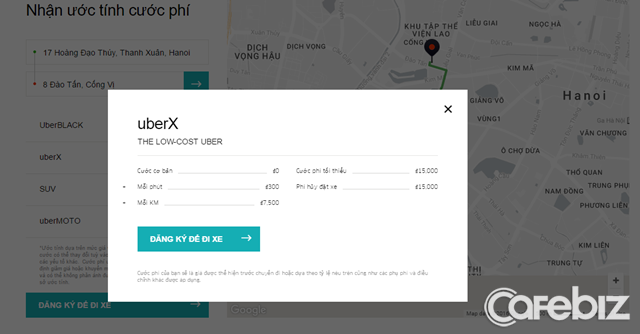 
Giá cước uberX tại Hà Nội tăng một mạch từ 5.000 đồng/km lên 7.500 đồng/km.
