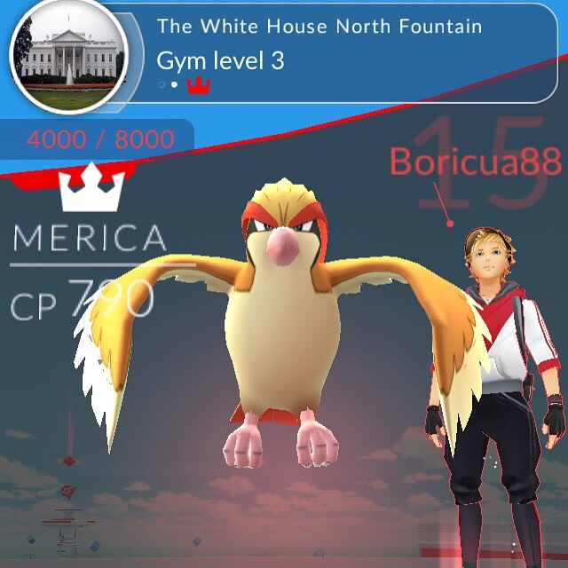 
Hình ảnh cho thấy Nhà Trắng đã bị game thủ Pokémon Go có tên boricua88 chiếm đóng.
