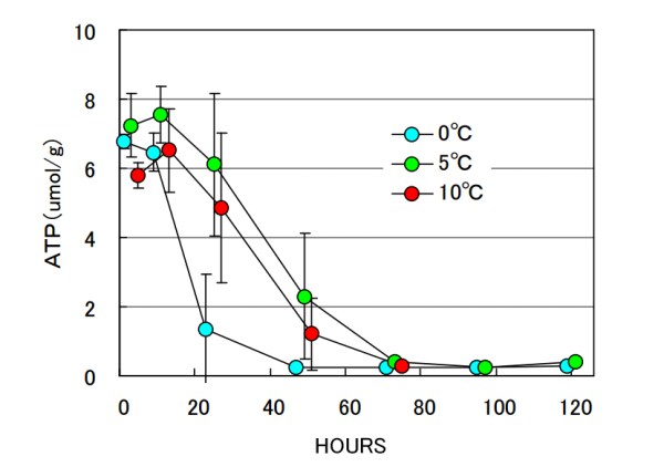 Lượng ATP trong cá mất nhanh hơn khi được bảo quản ở 0 độ C
