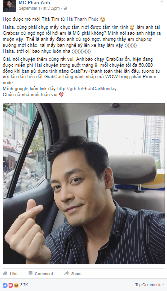 
Một ví dụ về marketing thông qua các KOLs. Ảnh chụp màn hình Facebook của MC Phan Anh.
