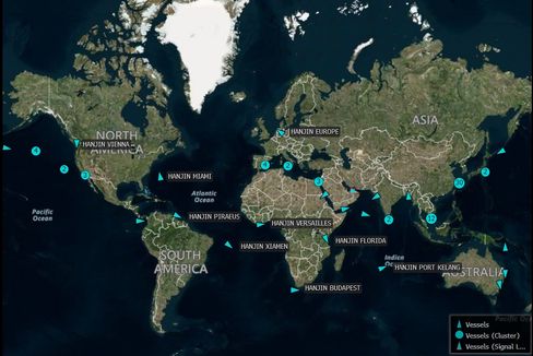 
Sơ đồ vị trí các con tàu chở hàng của Hanjin trên toàn cầu
