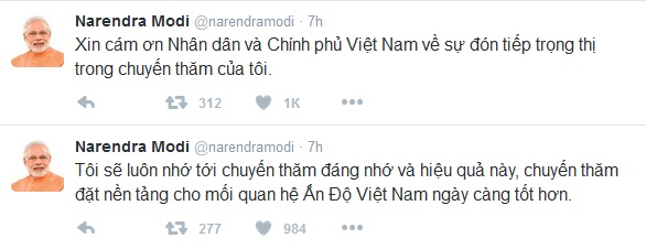 Ảnh chụp màn hình Twitter của Thủ tướng Ấn Độ Narendra Modi