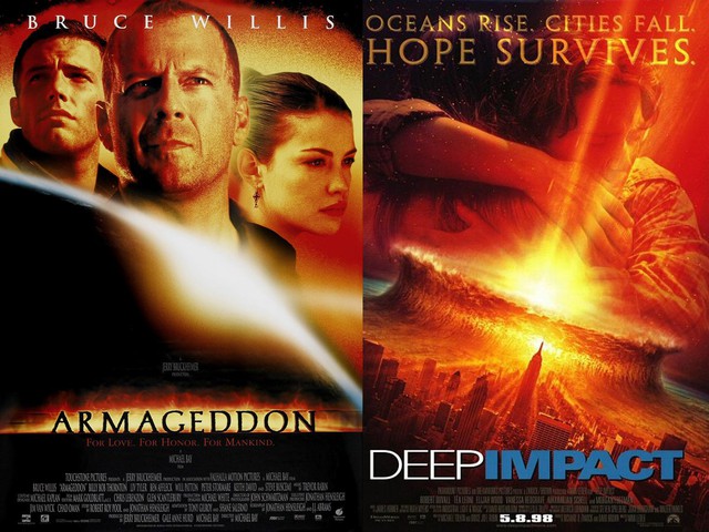 
Các nhà làm phim Hollywood rất thích viễn cảnh này, điển hình là các bộ phim đã xuất hiện liên quan tới việc Trái Đất bị đâm bởi thiên thạch.
