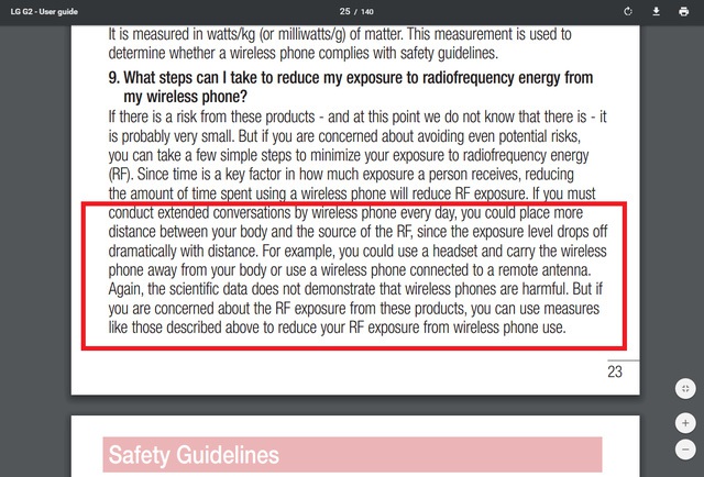 LG cũng đưa ra lời khuyên tương tự cho người dùng trong cuốn User Guide