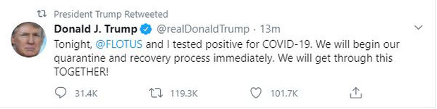 Nóng: Tổng thống Mỹ Donald Trump dương tính với Covid-19 - Ảnh 1.