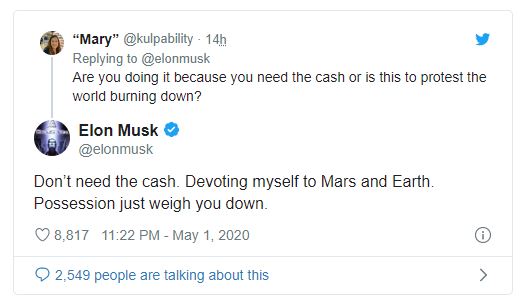 Elon Musk lại phá đảo Twitter: Tuyên bố giá cổ phiếu Tesla quá cao, đòi bán hết nhà cửa, bị bạn gái dỗi cũng phải kể cho thiên hạ biết - Ảnh 3.