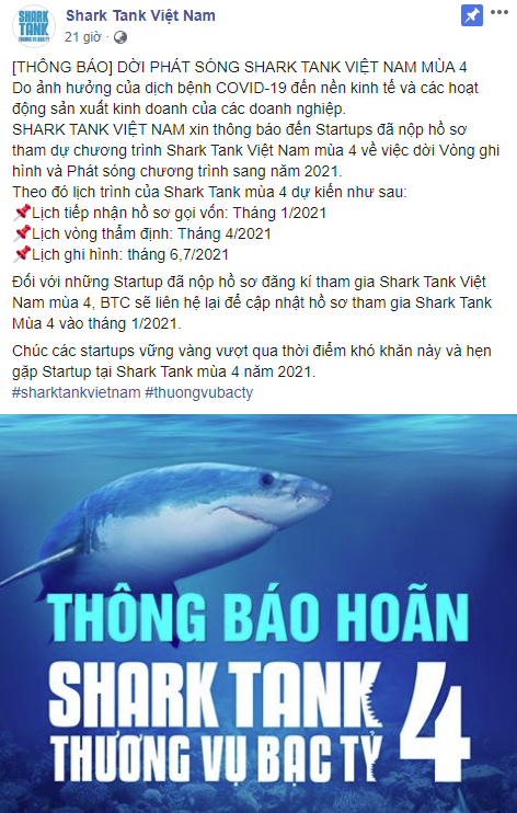 Ảnh hưởng bởi Covid-19, Shark Tank Việt Nam lùi lịch phát sóng mùa 4 sang 2021 - Ảnh 1.