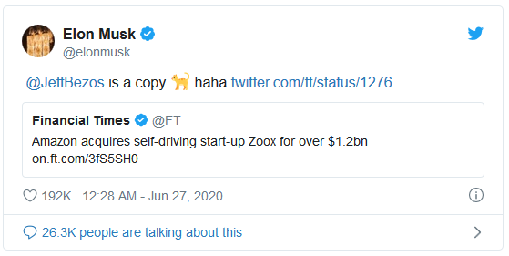 Vừa bỏ tỷ USD ra mua hãng xe tự lái, Jeff Bezos đã bị Elon Musk gọi là đồ bắt chước - Ảnh 1.