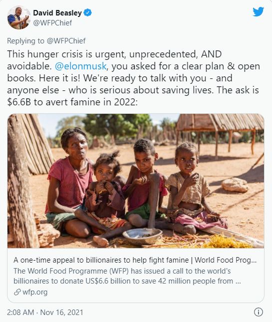 Elon Musk bị truy sát khắp nơi: Sau WFP, một nhóm lãnh đạo các công ty thực phẩm cũng vừa gửi kế hoạch giải quyết nạn đói bằng 6 tỷ USD - Ảnh 1.