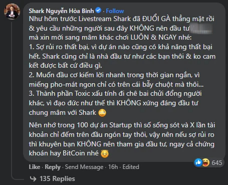 Shark Bình: Thành phần toxic xấu tính chê bai chửi đổng người khác thì không xứng đáng đầu tư chung mâm với Shark - Ảnh 1.