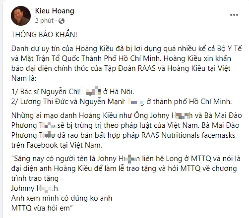Doanh nhân Hoàng Kiều bức xúc vì bị lợi dụng danh dự, uy tín, quyết làm sáng tỏ để trừng trị trước pháp luật - Ảnh 1. Doanh nhân Hoàng Kiều bức xúc vì bị lợi dụng danh dự, uy tín, quyết làm sáng tỏ để trừng trị trước pháp luật - Ảnh 1.