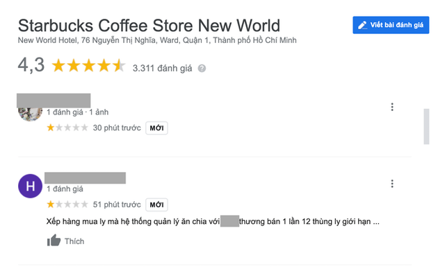  Vụ Starbucks New World bán cho 1 khách 30 ly bản giới hạn: Netizen tràn lên Google đánh thẳng 1 sao, tố quản lý thông đồng tay sales!  - Ảnh 1.