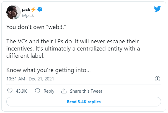  Chê bai Web3 chỉ như bình mới rượu cũ, Jack Dorsey bị hàng loạt tỷ phú công nghệ unfollow trên Twitter  - Ảnh 1.
