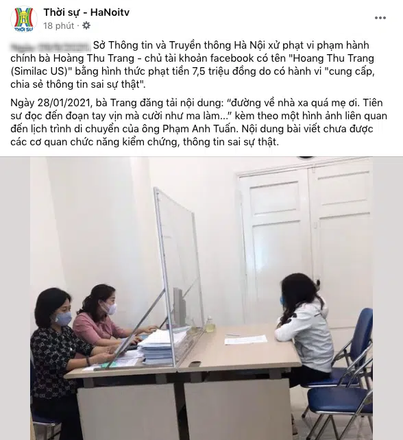 Phao tin trên Facebook bệnh nhân Covid-19 có lịch trình tay vịn, một người bán hàng online tại Hà Nội bị phạt 7,5 triệu đồng - Ảnh 1.