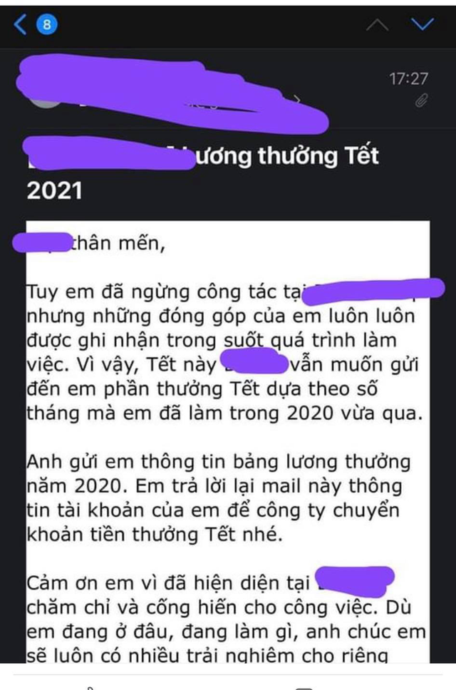  Công ty thưởng Tết khủng cho nhân viên đã nghỉ việc vì đã cống hiến hết mình, chuyện tưởng chỉ có trong truyền thuyết khiến dân mạng hết lời ghen tỵ  - Ảnh 1.