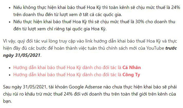 YouTuber Việt sẽ bị Google đánh thuế thu nhập lên tới 30% - Ảnh 2.
