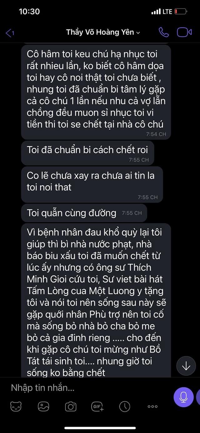 Vợ ông Dũng lò vôi chia sẻ đoạn tin nhắn được cho là của Võ Hoàng Yên nói đang buồn chán, định cạo đầu và đã chuẩn bị cách để chết - Ảnh 4.