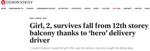 Báo Anh đồng loạt đăng bài ca ngợi anh hùng Nguyễn Ngọc Mạnh cứu em bé ngã từ tầng 12: Hành động dũng cảm trong tình huống ngàn cân treo sợi tóc - Ảnh 1.