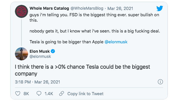 Elon Musk tweet Tesla sắp vượt Apple thành công ty giá trị nhất thế giới rồi vội xóa - Ảnh 1.