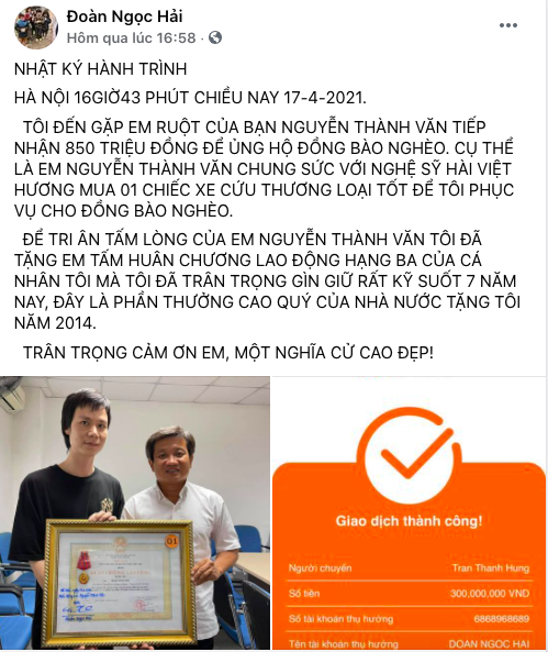  Ông Đoàn Ngọc Hải nêu lý do đặc biệt khi tặng Huân chương của mình cho nhà hảo tâm - Ảnh 1.