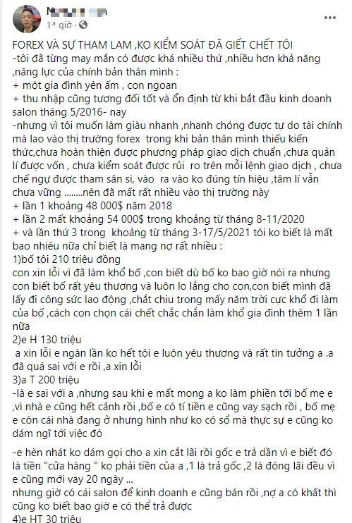 3 lần “đổ tiền” vào forex mất trắng cả tỷ đồng, thanh niên đăng Facebook công khai số nợ, định tìm đến cái chết nhưng lại... kèm tài khoản ngân hàng để xin ủng hộ - Ảnh 2.