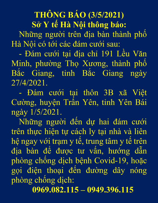  Hà Nội thông báo khẩn tìm người dự đám cưới tại Bắc Giang và Yên Bái  - Ảnh 1.