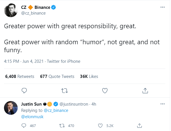 Nóng mắt vì dòng tweet dìm giá Bitcoin, CEO sàn Binance gọi Elon Musk là kẻ vô trách nhiệm, không hài hước - Ảnh 1.