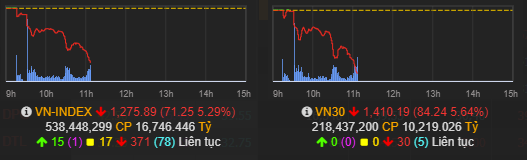 Nhà đầu tư chứng khoán ồ ạt bán tháo đẩy VN-Index có lúc giảm hơn 70 điểm, cổ phiếu sàn la liệt - Ảnh 1.