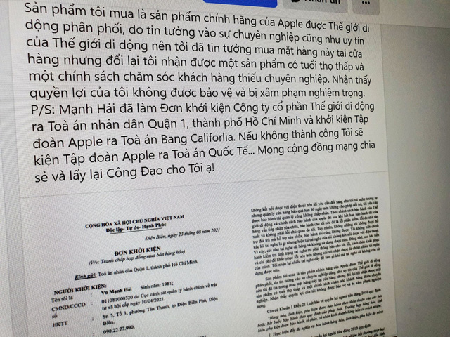  Tai nghe hỏng, hết hạn bảo hành, người dùng ở Điện Biên gửi đơn kiện Apple, Thế Giới Di Động  - Ảnh 1.