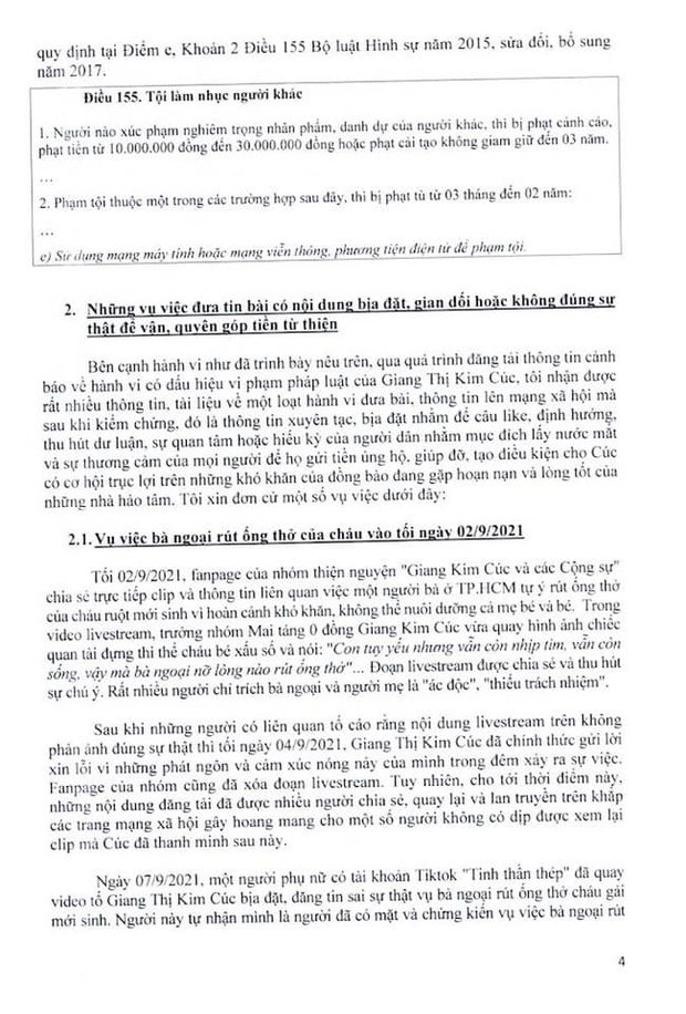  Luật sư công bố 10 trang tờ đơn tố giác trưởng nhóm mai táng 0 đồng Giang Kim Cúc: Nếu tôi làm sai thì Cúc hoàn toàn có thể tố cáo tôi về hành động vu khống - Ảnh 4.