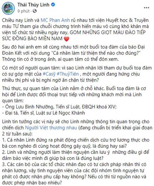 Thủy Tiên, MC Phan Anh tham gia bàn luận về vấn đề Cá nhân làm từ thiện thế nào cho đúng? - Ảnh 1. Thủy Tiên, MC Phan Anh tham gia bàn luận về vấn đề Cá nhân làm từ thiện thế nào cho đúng? - Ảnh 1.