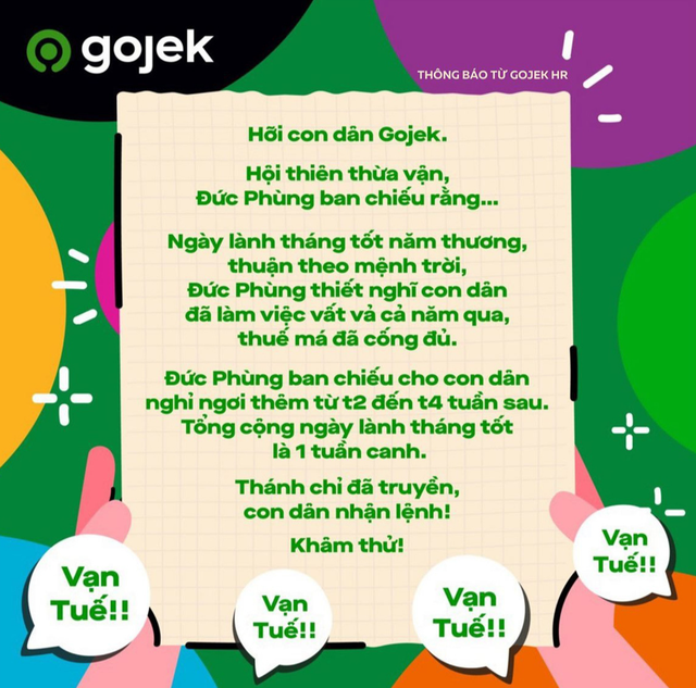  CEO Gojek cho nhân viên nghỉ lễ 2/9 một tuần, hưởng nguyên lương  - Ảnh 1.