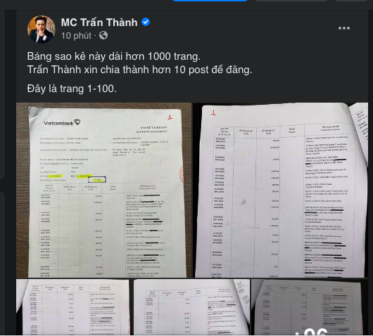 Từng tuyên bố không có nghĩa vụ sao kê từ thiện, MC Trấn Thành bất ngờ tung 1000 trang sao kê chia nhỏ thành 10 phần và mở lại tính năng bình luận Facebook - Ảnh 1. Từng tuyên bố không có nghĩa vụ sao kê từ thiện, MC Trấn Thành bất ngờ tung 1000 trang sao kê chia nhỏ thành 10 phần và mở lại tính năng bình luận Facebook - Ảnh 1.