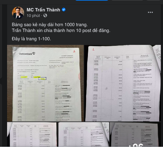 Từng tuyên bố không có nghĩa vụ sao kê từ thiện, MC Trấn Thành bất ngờ tung 1000 trang sao kê chia nhỏ thành 10 phần và mở lại tính năng bình luận Facebook - Ảnh 1.