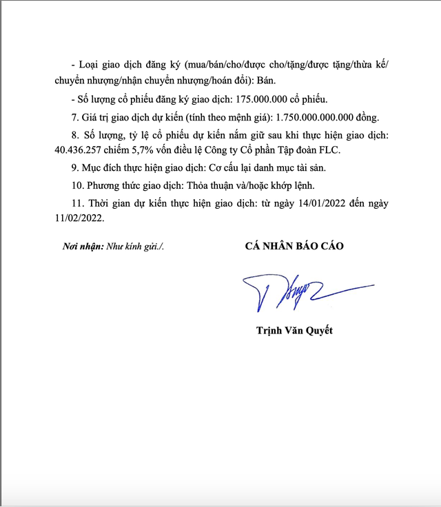 Ông Trịnh Văn Quyết đã bán 74,8 triệu cổ phiếu FLC trong ngày 10/1, UBCKNN đang xem xét xử lý vi phạm - Ảnh 2.