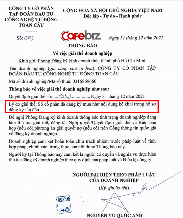 Bí ẩn đằng sau 2 văn bản số 001: Vì đâu CEO Nguyễn Vũ Quốc Anh vội ký giải thể DN 21,7 tỷ USD, tới mức copy cũng nhầm? - Ảnh 2.