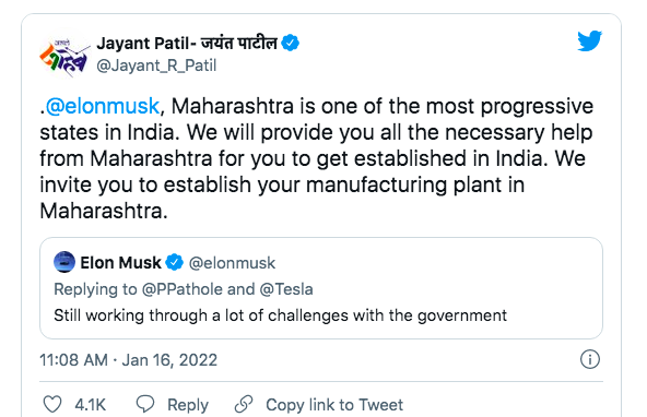 Hot như Elon Musk: Vừa tweet hờn dỗi gặp khó khi đàm phán với chính phủ, lãnh đạo 4 bang của Ấn Độ liền tag hẳn chính chủ, mời chào đầu tư - Ảnh 2.