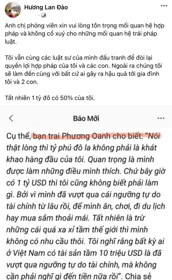 Vợ Shark Bình phản ứng khi chồng bị gọi là &quot;bạn trai Phương Oanh&quot; - Ảnh 1.
