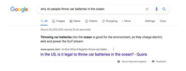 Google gặp lỗi thuật toán, khuyến khích người dùng vứt pin xuống biển để sạc cho cá chình và dòng nước - Ảnh 1.