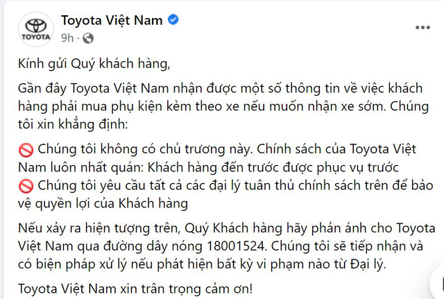 What does Toyota Vietnam say about customers being forced to buy car accessories?  - Photo 1.