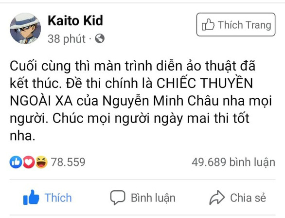 Nóng Kaito Kid tiên tri đề Văn, 3 năm đoán trúng như thần: Thừa nhận chỉ ăn may - Ảnh 2.