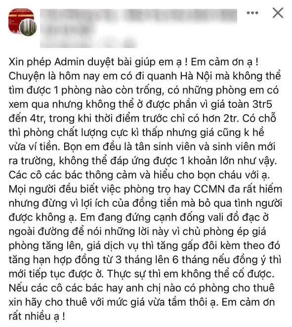 Sinh viên bất lực nhìn nhà trọ tăng giá mức trên trời: 4-5 triệu đồng/tháng chưa tính tiền điện, nước - Ảnh 2.