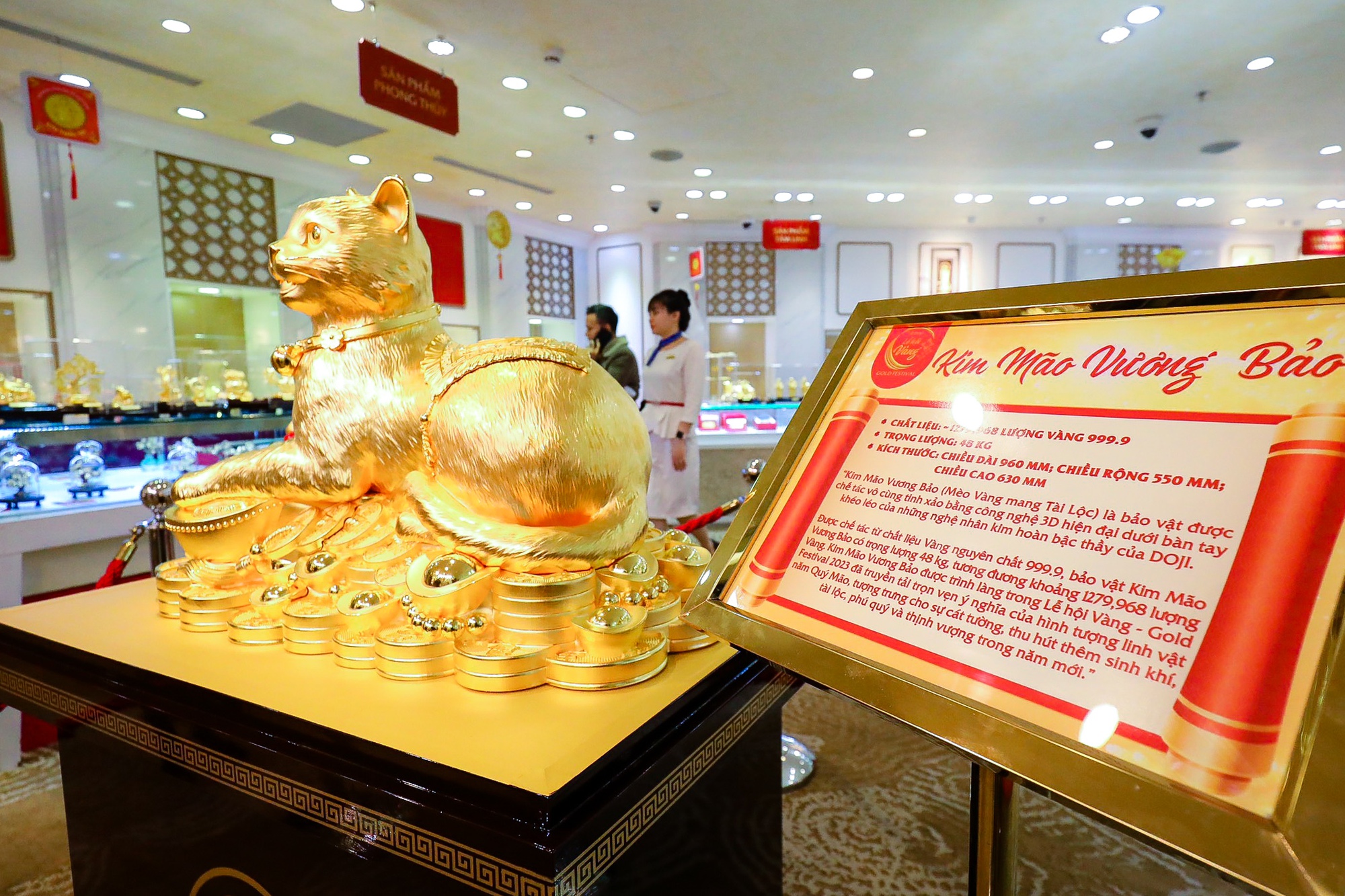 Cận cảnh tượng mèo bằng vàng 9999 khổng lồ nặng 48 kg - Ảnh 1.